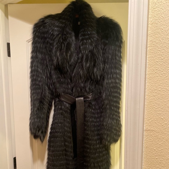 Sonia Rykiel belted blue and grey Fox fur coat size 44 Us 10 - Picture 4 of 12